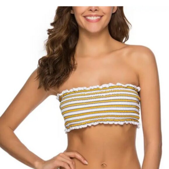 Smocked Strapless Yellow/White Stripes Tube Top or Bikini Top - Picture 1 of 8